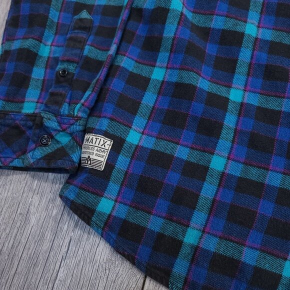 MATIX Shirt Men's Large Blue Big Dipper Long Sleeve Flannel Plaid Snap Up - Picture 4 of 7